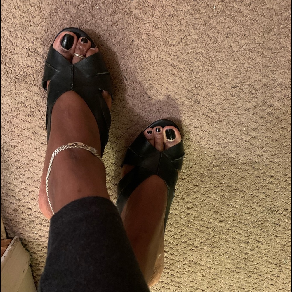 Mossimo Cork wedge heel black slides sandals